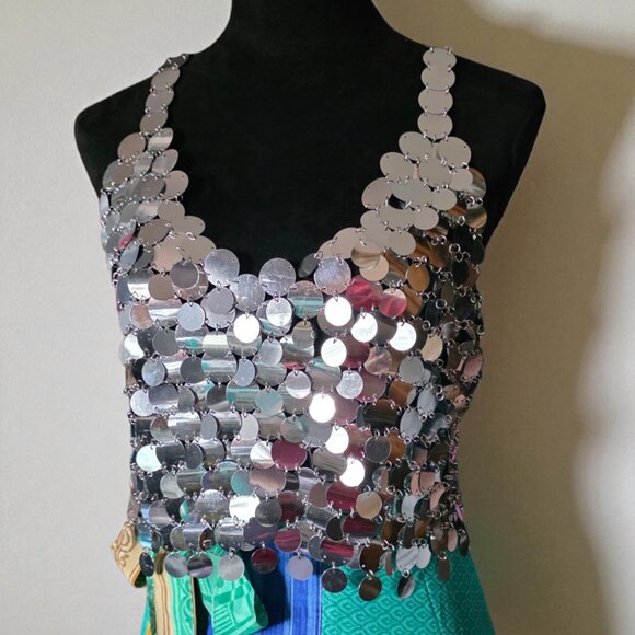 NWT AUDREY PARKS ( LG ) Disco Shiny Adjustable Fit Large Sequin Vest - Picture 5 of 10